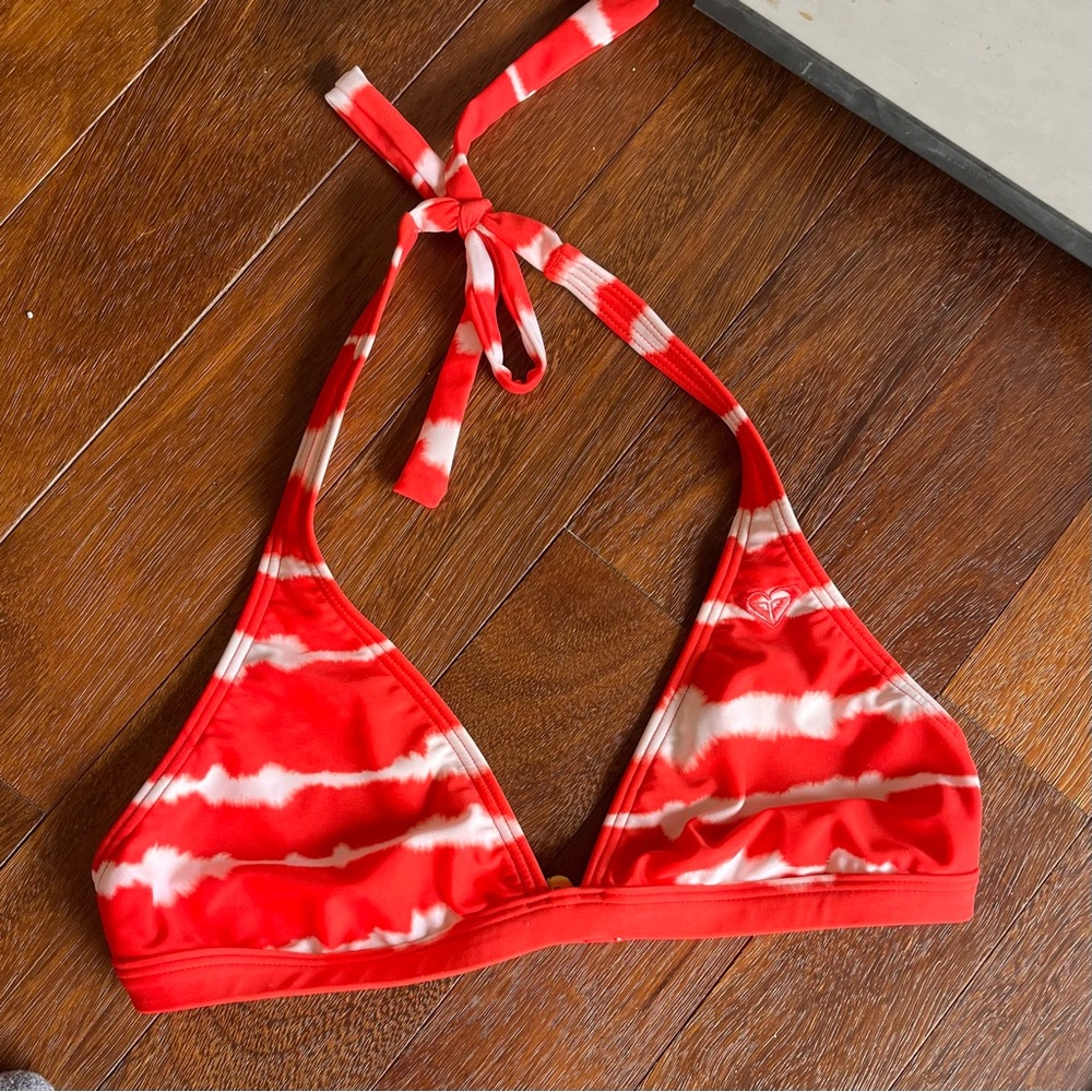 y2k Roxy tie-dye red & white bikini halter top